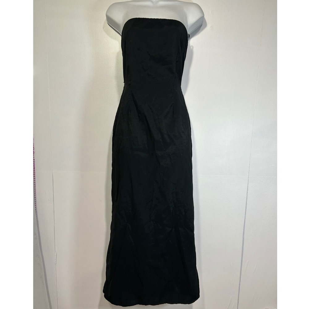 Black Cut Out Maxi Dress Medium Strapless Tie Back Party Minimalist Goth LBD